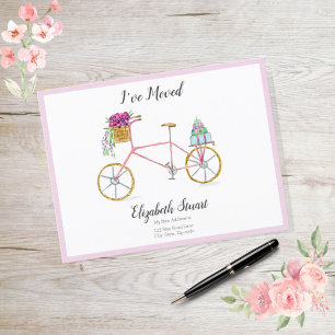 Zoete roze bike met bloemen pakketten die ik heb v aankondigingskaart