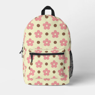 Zoete Roze Bloem en Bruine Stip Retro Bedrukte Rugzak