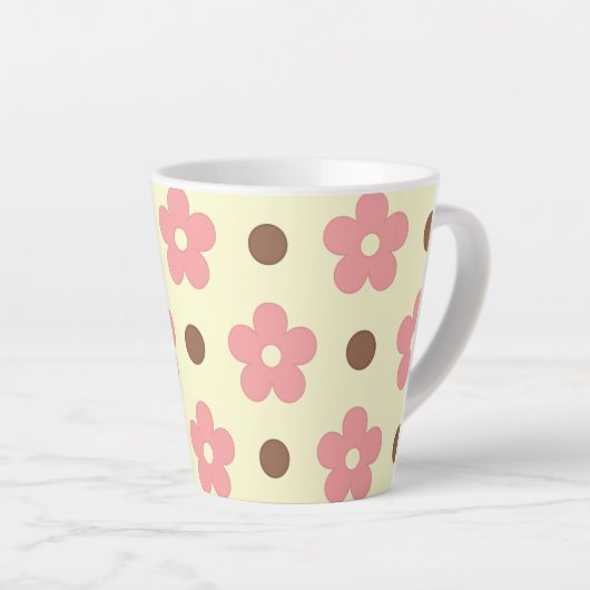 Zoete Roze Bloem en Bruine Stip Retro Latte Mok (Rechterhoek)