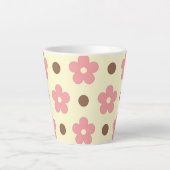 Zoete Roze Bloem en Bruine Stip Retro Latte Mok (Voorkant)