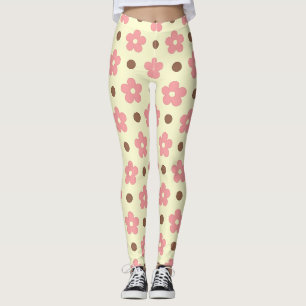 Zoete Roze Bloem en Bruine Stip Retro Leggings