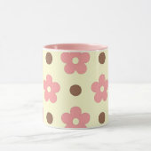 Zoete Roze Bloem en Bruine Stip Retro Mok (Midden)