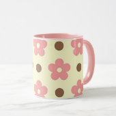 Zoete Roze Bloem en Bruine Stip Retro Mok (Voorkant rechts)