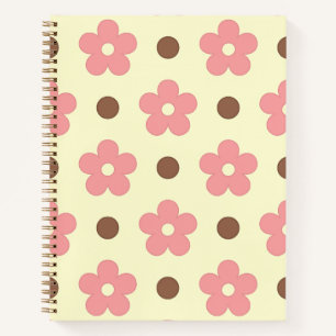 Zoete Roze Bloem en Bruine Stip Retro Notitieboek