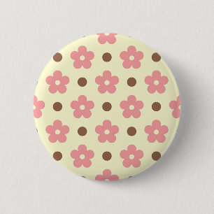 Zoete Roze Bloem en Bruine Stip Retro Ronde Button 5,7 Cm
