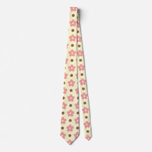 Zoete Roze Bloem en Bruine Stip Retro Stropdas (Voorkant)
