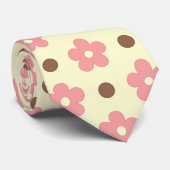 Zoete Roze Bloem en Bruine Stip Retro Stropdas (Opgerold)