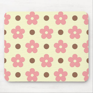Zoete Roze Bloem en Bruine Stippen Retro Muismat