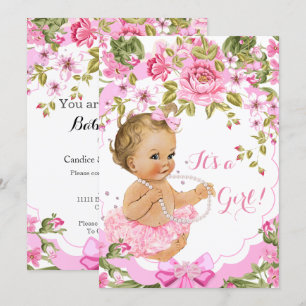 Zoete Roze Bloemachtige Baby Shower Meisje Blonde  Kaart