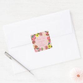 Zoete Roze Bloemen Bloemachtige Baby Shower Vierkante Sticker