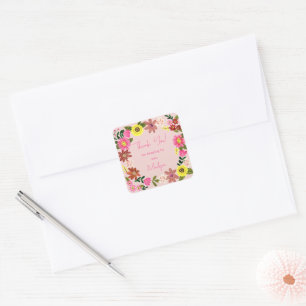 Zoete Roze Bloemen Bloemachtige Baby Shower Vierkante Sticker