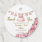 Zoete Roze Bloemen Elegante Baby Meisje Douche Bedankjes Labels (Voorkant)