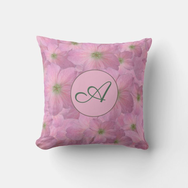 Zoete roze bloemen met aangepast monogram buitenkussen (Voorkant)