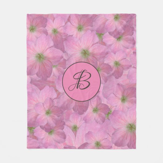Zoete roze bloemen met aangepast monogram fleece deken (Voorkant)