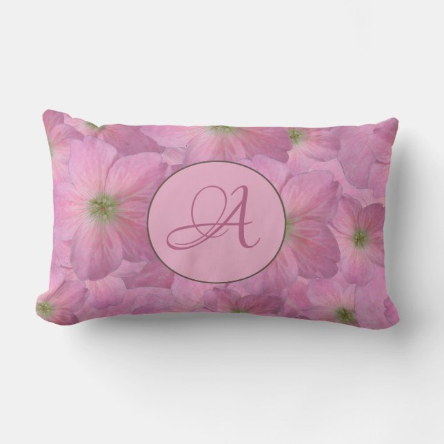 Zoete roze bloemen met aangepast monogram kussen (Voorkant)