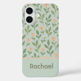 Zoete roze bloemen monogram iPhone 16 hoesje