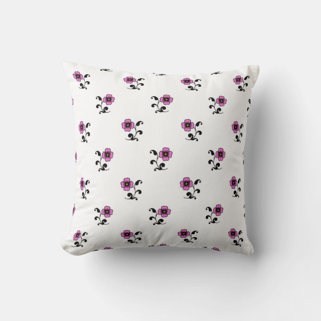 Zoete Roze Bloemen Patroon Kussen (Voorkant)