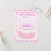 Zoete roze cake verjaardag kaart (Voorkant / Achterkant in situ)