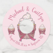 Zoete Roze Cupcake Bruids Baby Shower Feest Wijnglaslabel (Voorkant)