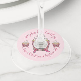 Zoete Roze Cupcake Bruiloft Baby Shower Feest Wijnglaslabel