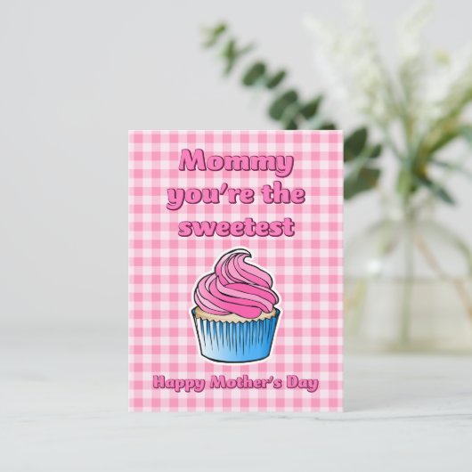 Zoete Roze Cupcake Moederdag Postkaart Feestdagenkaart (Staand voorkant)