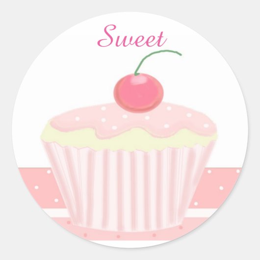 Zoete Roze Cupcake Ronde Sticker (Voorkant)
