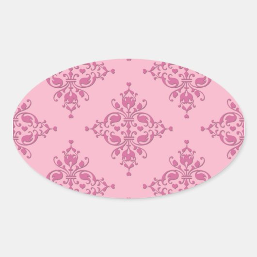 Zoete Roze Damast Ovale Sticker (Voorkant)