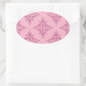 Zoete Roze Damast Ovale Sticker (Tas)