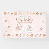 Zoete roze desserts kinderen verjaardagsfeestje we spandoek (Horizontaal)