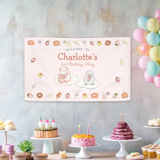 Zoete roze desserts kinderen verjaardagsfeestje we spandoek