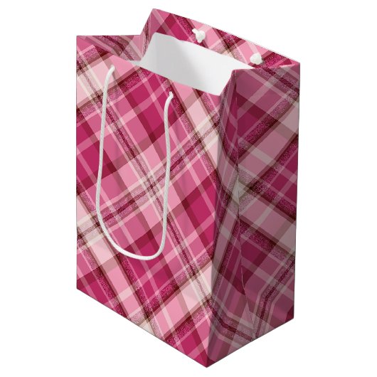 Zoete Roze Diagonaal Gingham Plaid Patroon Medium Cadeauzakje (Voorkant Gekanteld)