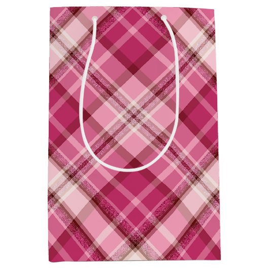 Zoete Roze Diagonaal Gingham Plaid Patroon Medium Cadeauzakje (Voorkant)