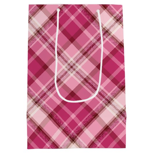 Zoete Roze Diagonaal Gingham Plaid Patroon Medium Cadeauzakje (Achterkant)