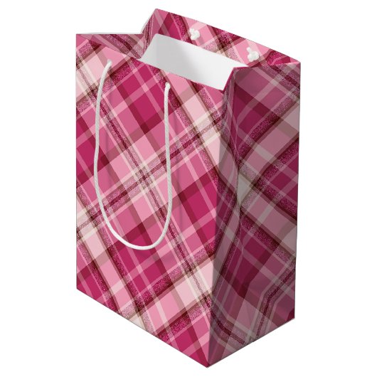 Zoete Roze Diagonaal Gingham Plaid Patroon Medium Cadeauzakje (Achterkant Gekanteld)