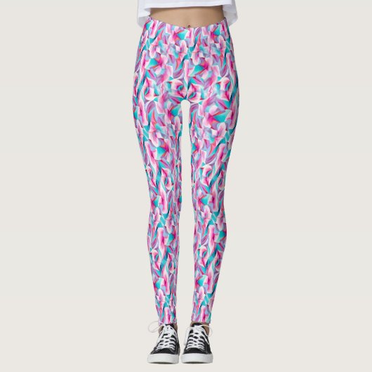 Zoete Roze en Blauw Geometrisch Leggings (Voorkant)