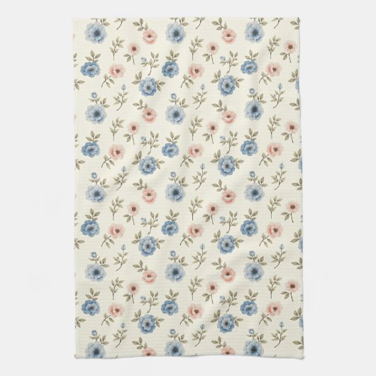 Zoete roze en blauwe bloemen theedoek (Verticaal)