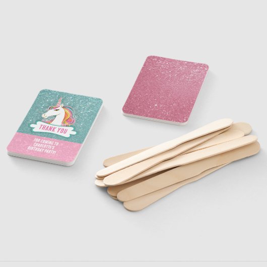 Zoete Roze en Blauwe Eenhoorn Verjaardagsfeest Handwaaier (Niet-gemonteerd)