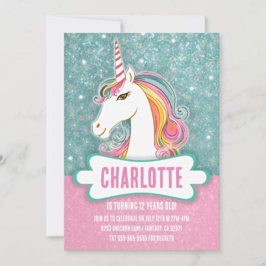 Zoete Roze en Blauwe Eenhoorn Verjaardagsfeest Kaart (Voorkant)