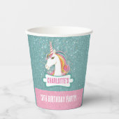 Zoete Roze en Blauwe Eenhoorn Verjaardagsfeest Papieren Bekers (Voorkant)