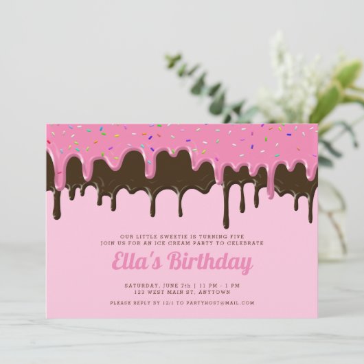 Zoete roze en chocolade Ice cram Birthday Kaart (Staand voorkant)