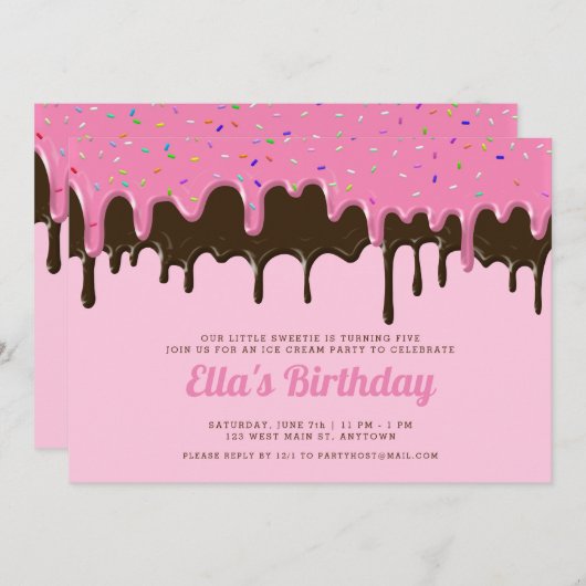 Zoete roze en chocolade Ice cram Birthday Kaart (Voorkant / Achterkant)