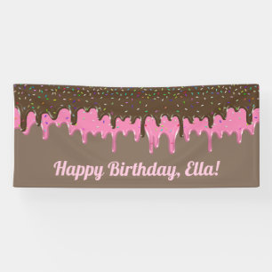 Zoete roze en chocolade Ice cram Birthday Spandoek