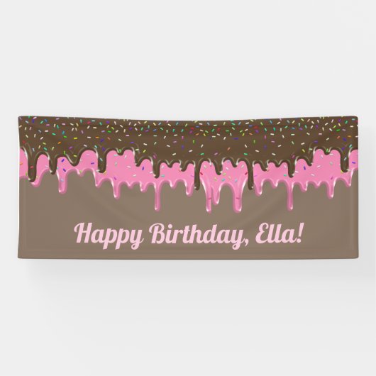Zoete roze en chocolade Ice cram Birthday Spandoek (Horizontaal)