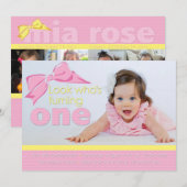 Zoete roze en gele uitnodiging voor de dag van de (Voorkant / Achterkant)