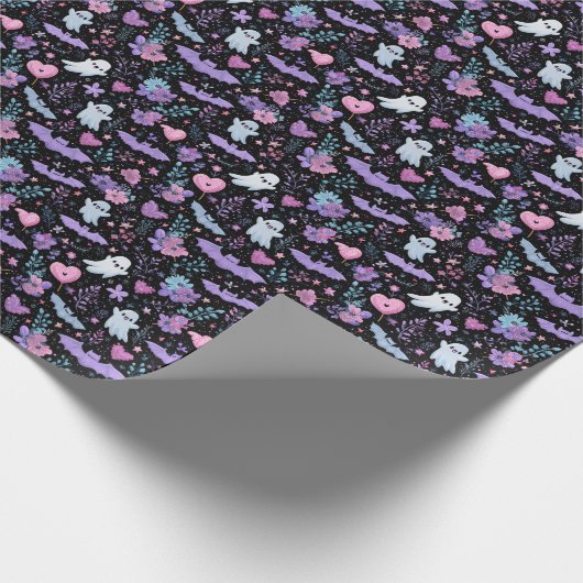 Zoete roze en Paarse Halloween vleermuizen en spok Cadeaupapier (Hoek)