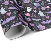 Zoete roze en Paarse Halloween vleermuizen en spok Cadeaupapier (Rol Hoek)