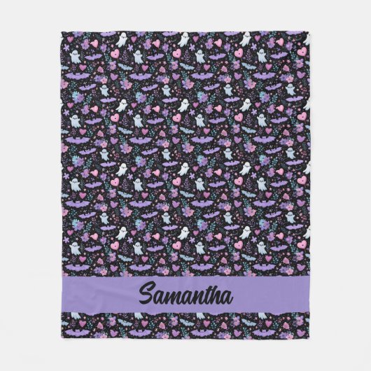 Zoete roze en Paarse Halloween vleermuizen en spok Fleece Deken (Voorkant)