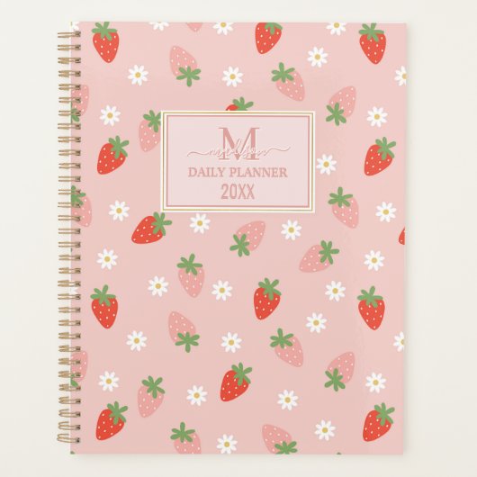 Zoete Roze en Rode Aardbeien Monogram Dagelijks Planner (Voorkant)