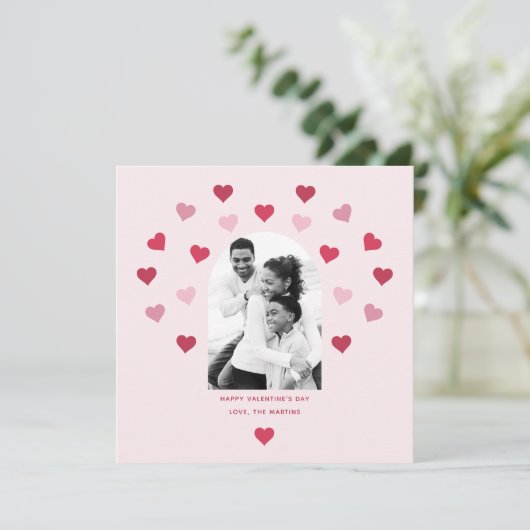 Zoete Roze en Rode Hart Foto Valentijnskaart Feestdagenkaart (Staand voorkant)