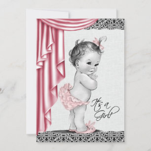 Zoete Roze en Zwarte Baby Shower Uitnodiging